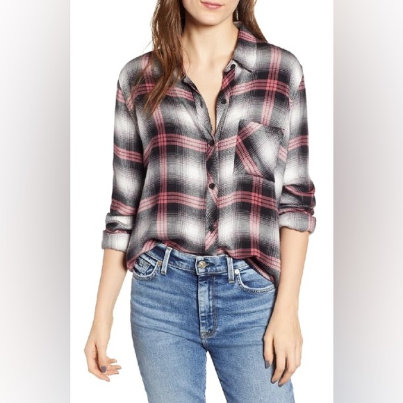 Rails Hunter Button Down Plaid Flannel Shirt in Black Taffy Size Medium - Picture 1 of 16